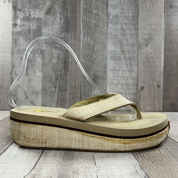 Volatile Women's Island Wedge Platform Sandals Raffia Thong Flip Flop Tan Size 8 - Picture 9 of 16
